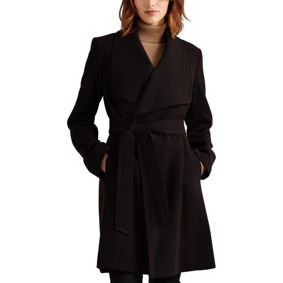 Ralph Lauren Jackets & Blazers - RALPH LAUREN Black Belted Drape Front Wrap Coat Medium (8-10) NEW